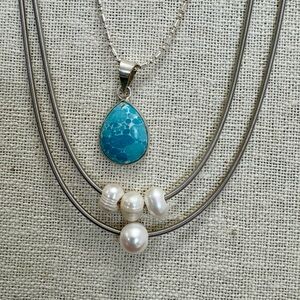 Elegant Silver and Turquoise Necklace with Pearls